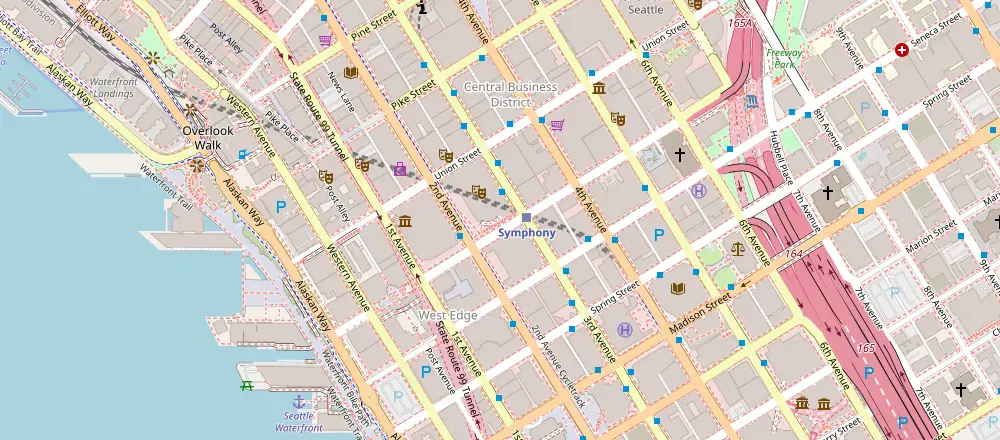Mappa di Seattle con gli hotel vicini