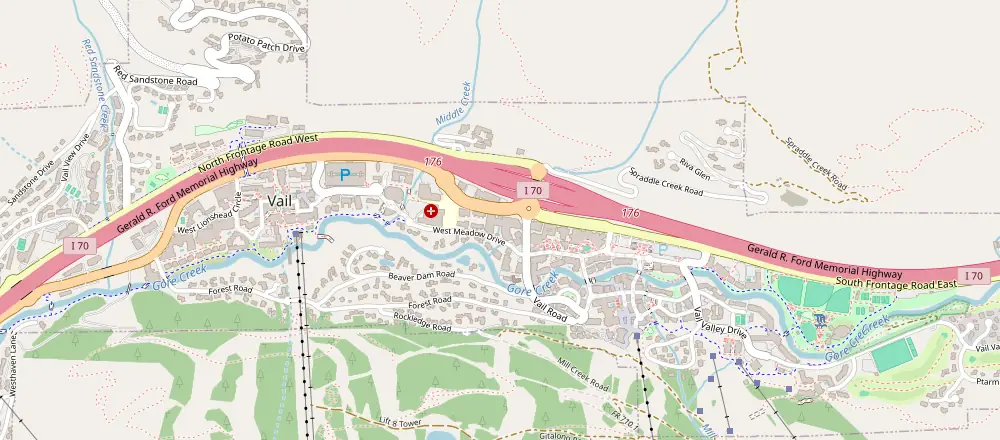 Mappa di Vail con gli hotel vicini